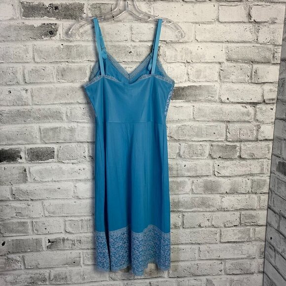 Vintage Slip Dress Medium Blue Satin Lace Babydoll Lingerie Nightgown - Picture 5 of 16